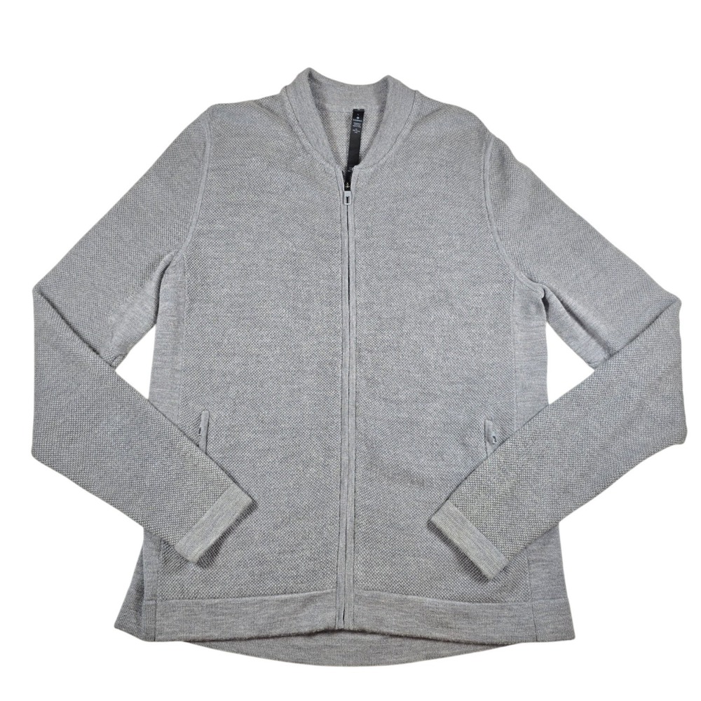 Lululemon 100% Merino Wool Gray Full Zip Knit Bomber Sweater Jacket- Men's Sz L